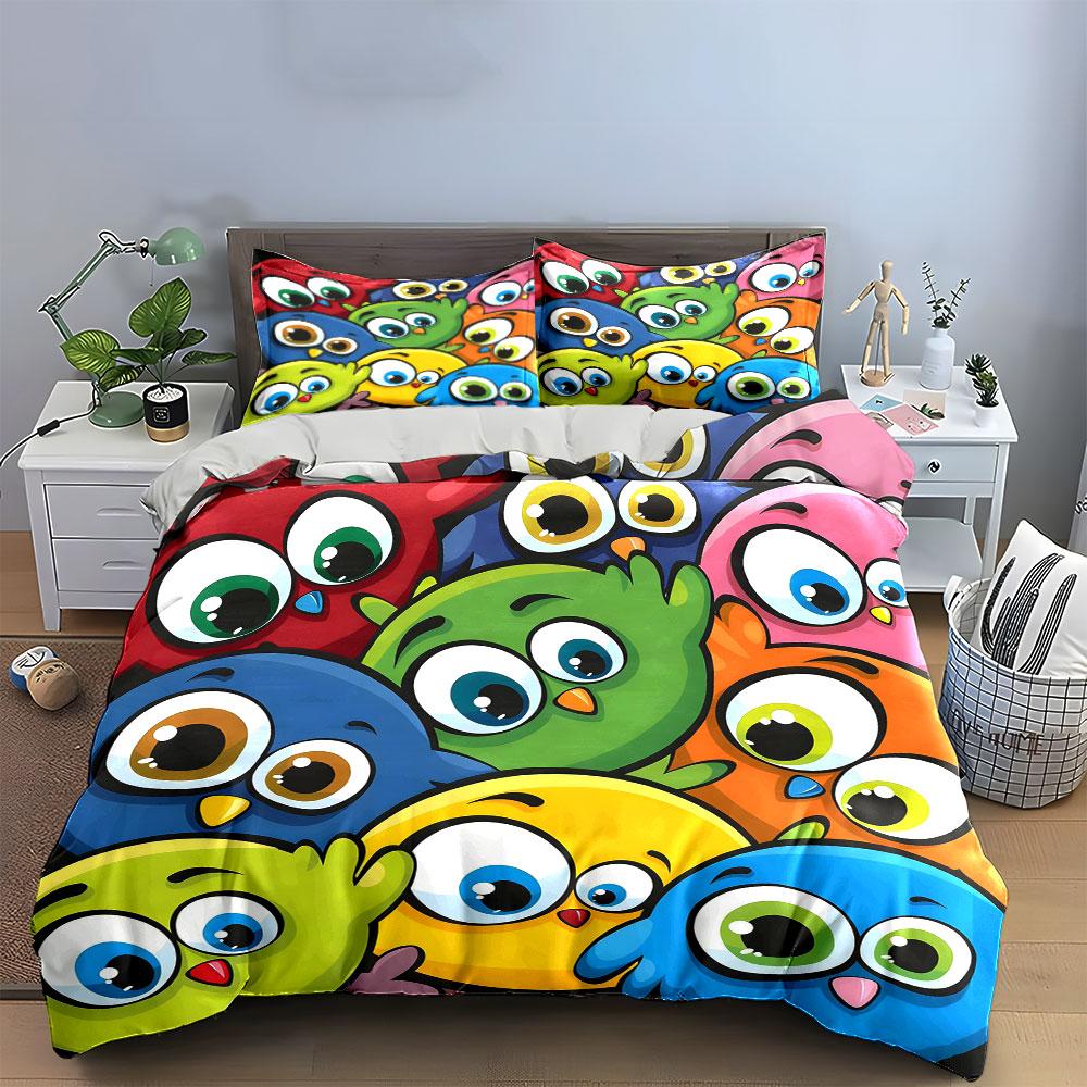 Colorful Cartoon Birds Set Decorations Multiple Sizes Kid'S And Adults' Bedroom Exquisite 3Pc Bedding Set, Gift