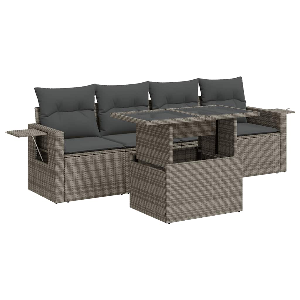 Vidaxl 5-Cz. Set da Giardino, Cuscini, Rattan PE Grigio