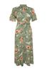 Women's Style Plus Size Green Floral Woven Slit Shirt Dress