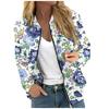 Fashionable Women Long Sleeve Casual Jacket Floral Leaf Print Round Neck Zipper
