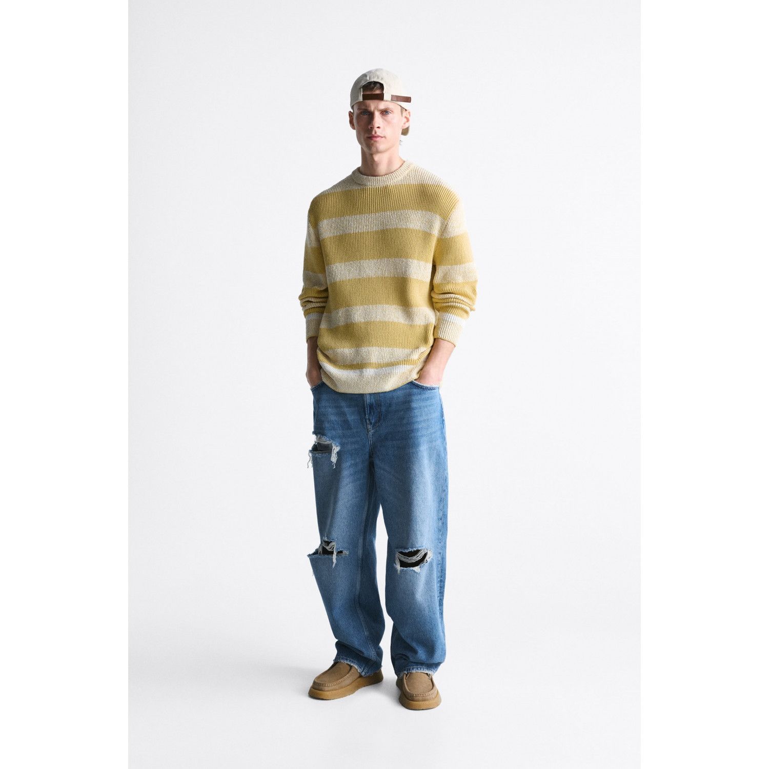 

STRIPED TEXTURED WEAVE SWEATER