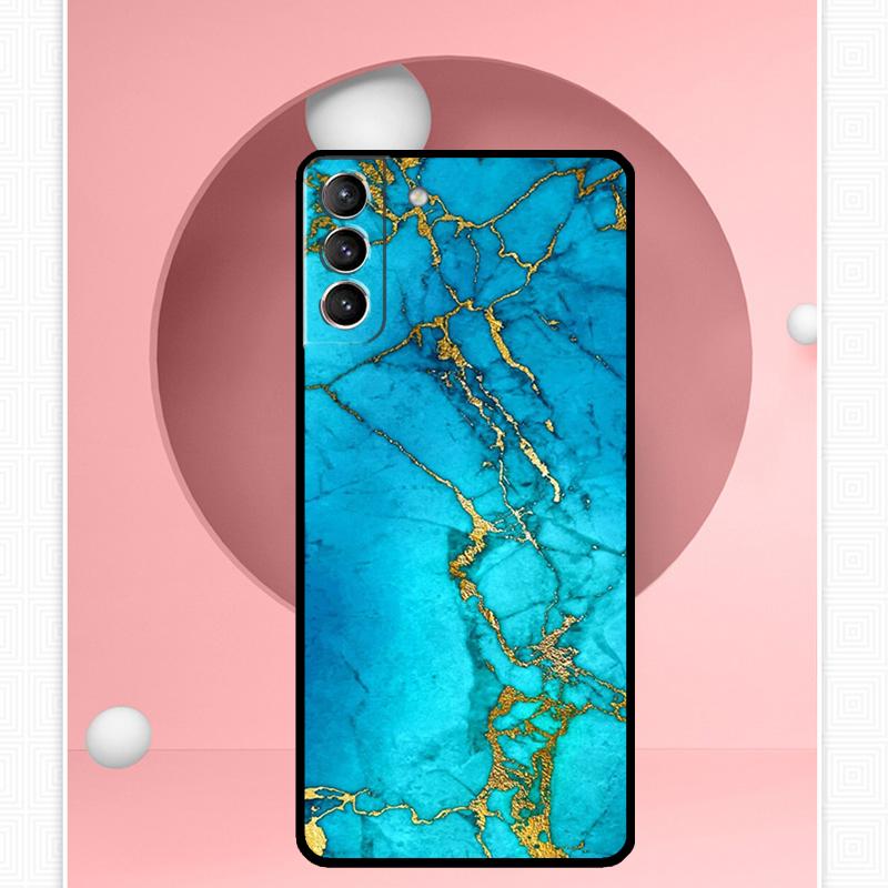 Teal Blue Gold Agate Marble Case For Samsung Galaxy S25 Ultra S21 S22 S23 S24 Ultra S9 S10 S20 Plus S25 FE Cover Funda