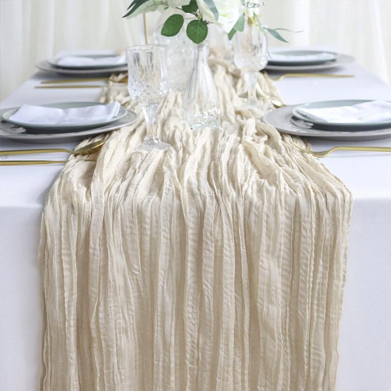90x400CM Semi-Sheer Gauze Table Runner For Wedding Reception Sheer Bridal Shower Birthday Party Banquet Xmas Table Decoration