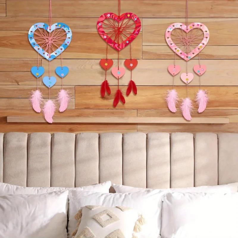 6 Pack Wooden Heart-Shaped Dream Catchers Set for Home Decor Mother's Day Birthday Wedding Party Decorations