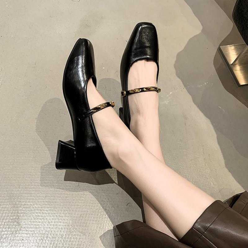2025 Neue Mary Jane Schuhe Damen Hohe Qualität Leder Schnalle Ballerinas für Damen Eckige Spitze Flach Rindsleder Damen Einzelne Schuhe