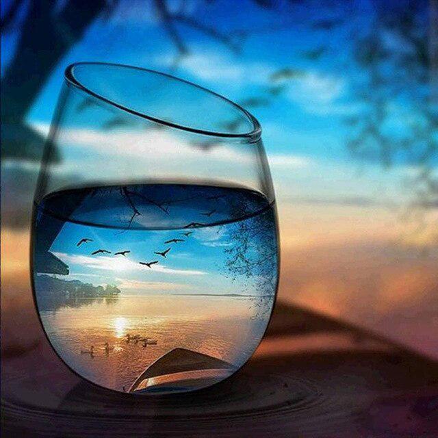 Cup DIY 5D Diamond Painting Full Round Drill Mosaic Sunset Seaside Diamond Embroidery Handmade Kit Holiday Gift Home Decoration