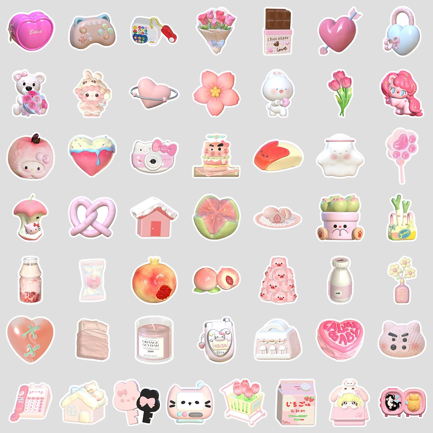 

50 Cute INS Style Pink Series Graffiti Stickers Creative Cute Stickers Water Cup Mobile Phone Decoration Stickers