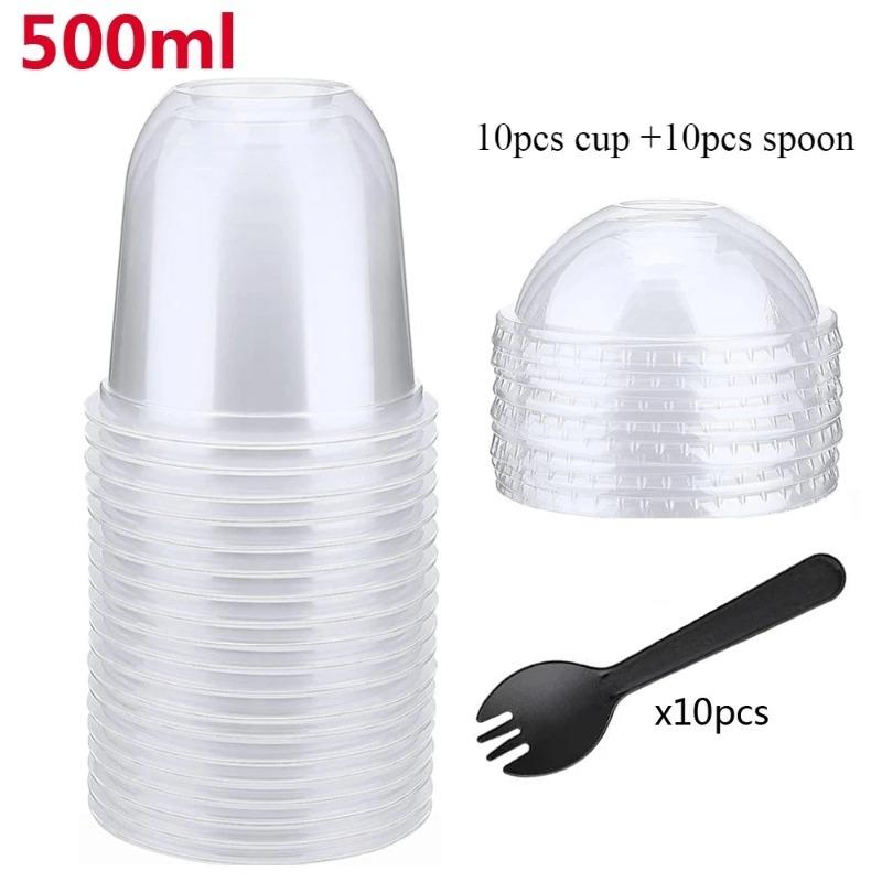 Clear Plastic Dessert Cups with Lids Sporks Ideal for Ice Cream Mousse Fruit Salad Picnics Parties and Cake Decorating Tools