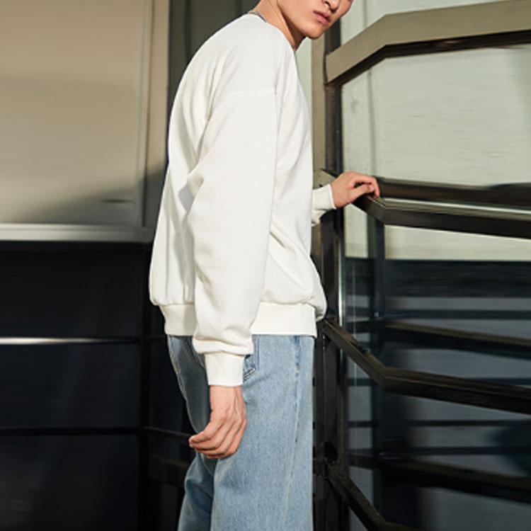 Li Ning Solid Color Casual Sports Crew Neck Pullover Long Sleeve Sweatshirt Unisex sweatshirt Off-White AWDRE50-1