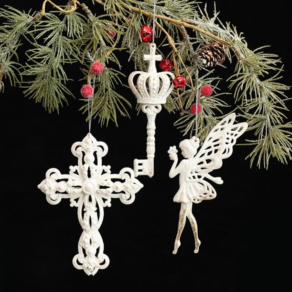 Vintage Christmas Tree Pendant Exquisite Antique Design White Xmas Tree Hanging Navidad New Year Festival Party Decorations 2026