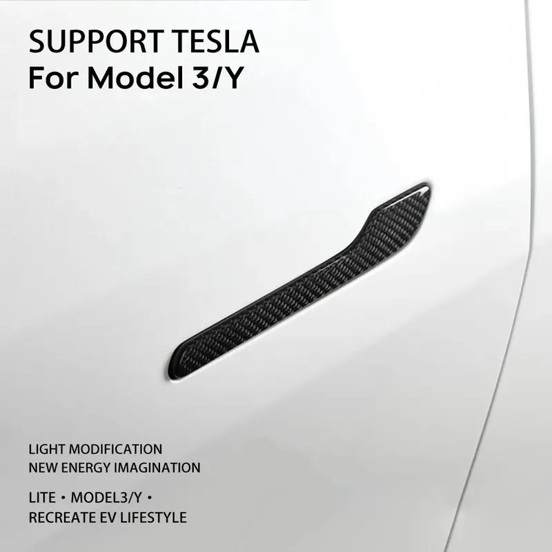 Real Carbon Fiber Car Door Handle Trim Sticker Cover for Tesla Model 3 2017-2024 Model Y -2024 Auto Anti Scratch Protection