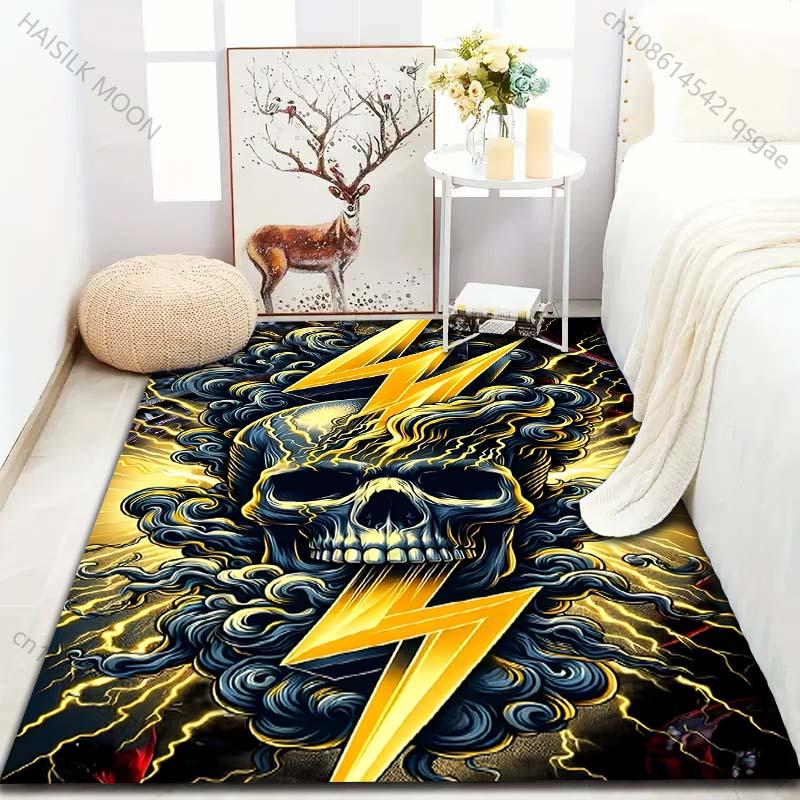 Golden Lightning and Skull Pattern Carpet for Bedroom Living Room Bedside Sofa Floor Mat Modern Home Decor Paly Area Rug