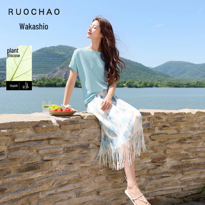 Sancai Plus Size Loose Off-Shoulder Short-Sleeve Knit Top L озеро синий