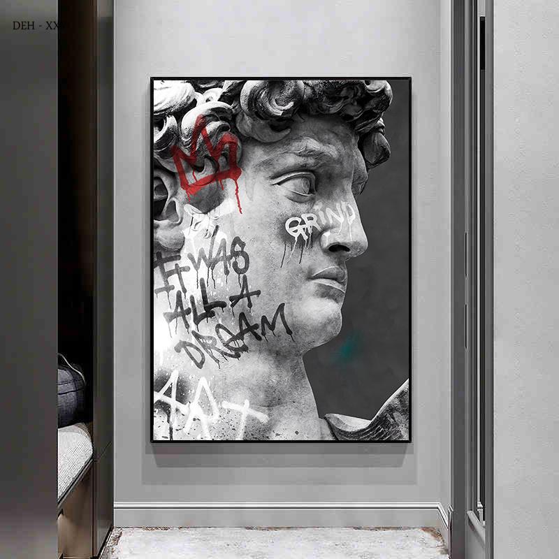 David Sculpture Canvas Painting Posters and Prints Black White Statue Wall Art Picture Street Artwork for Living Room Home Decor