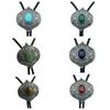Elegant Black Bolo Tie with Gemstones Pendant Cowboy Necktie Western Tie
