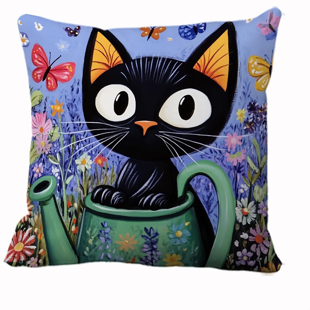 1/4pcs Black Cat Themed Floral Print Pillowcases Sofa cushion cover home bedroom room decoration