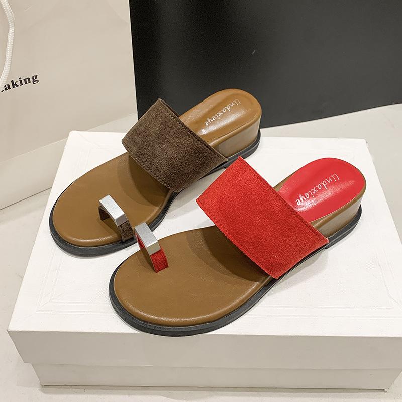 French thick-soled heightening set of toe cool slippers for women's summer wear with flat-bottomed slope heel casual vacation beach sandals