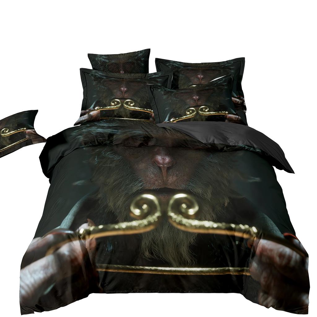 Black Myth Wukong Bedding Set,Game Characters Goku Bedding Set,Black 3D Printing Quilt Cover Pillowcase For Children and Adults