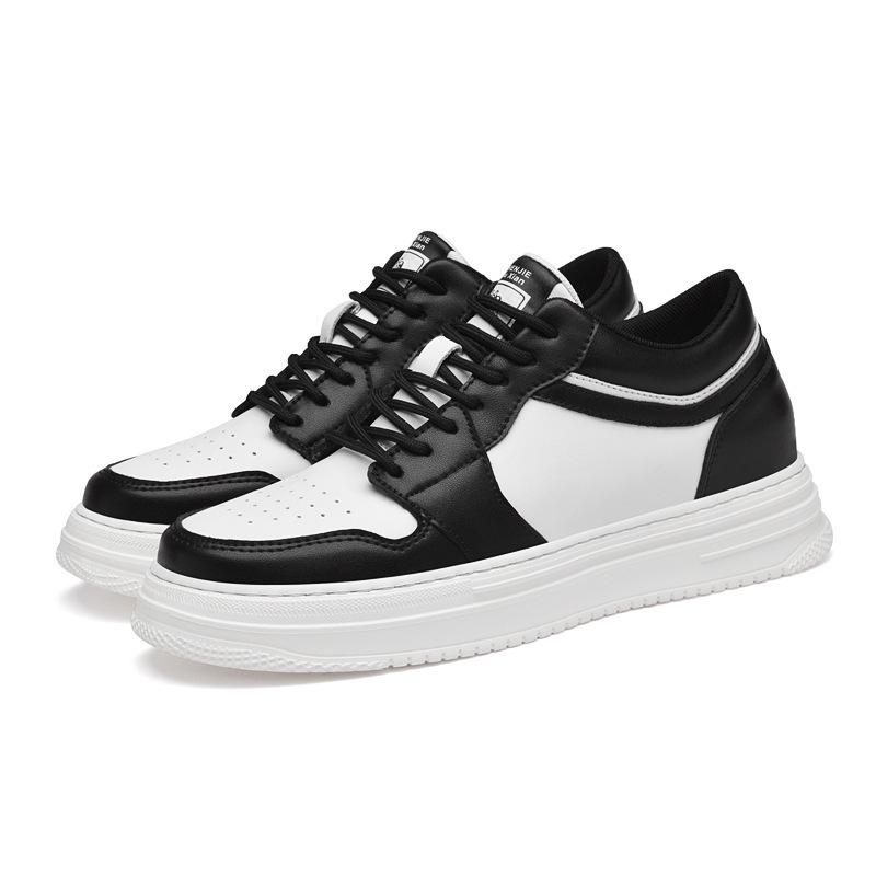 Men's Height Increasing Platform Board Shoes - Thick Sole, Color Blocking, Spring Low-Top Cowhide Sports Sneakers