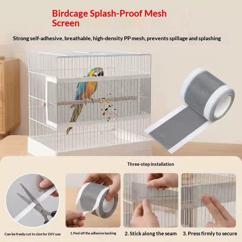 1Roll Parrot Feathers Accessory Self-Adhesive Cuttable Breathable Anti-Splatter Guard Wrap Cover Bird Cage Seed Catcher Mesh Net
