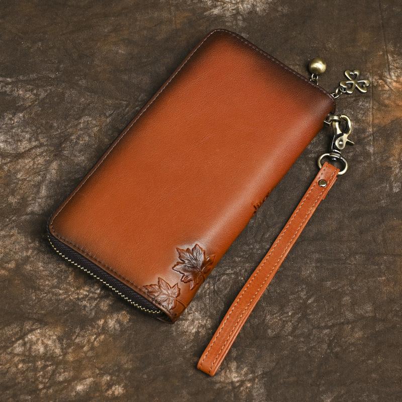 Wallet Women's Head Layer Leather Women's Wallet Genuine Leather Wallet Long Wallet Women's Zipper Bag Women's Handheld Bag Large Capacity