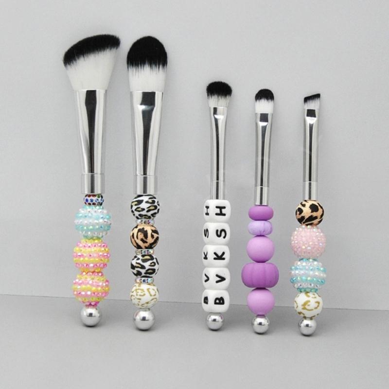 5 Pcs DIY Beaded Makeup Brush Metal Handle Makeup Brush Foundations Eyeshadow Eye Brush Makeup Colouring Accessories