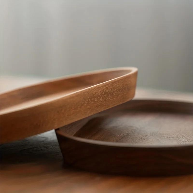 1 pièce Vaisselle Bois massif Assiette à dessert ronde Plateau en bois de style japonais Assiette à collation Assiette à fruits secs Assiette en bois