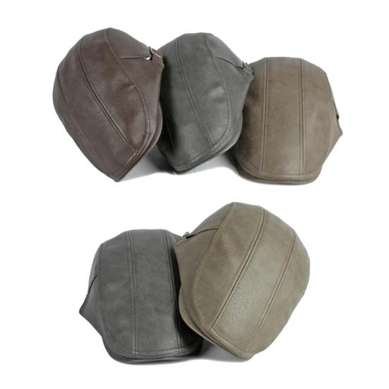 Men Advanced Hat Retro Faux Leather Retro British Style Solid Color Firm Stitching Windproof Thicken Warm Beret Newsboy Cap