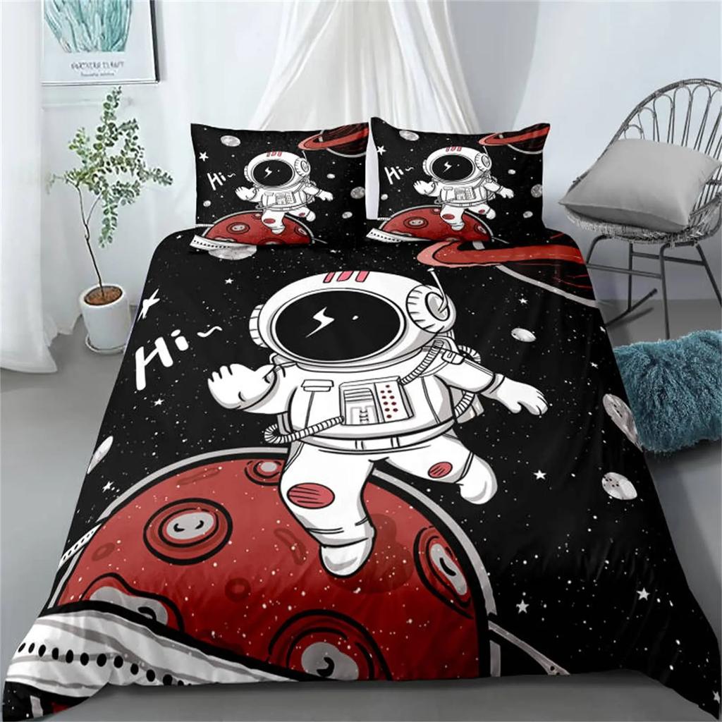 Astronaut Bettwäsche Sets Galaxie Sterne Weltraum Bettbezug Bettdecke Bettbezug Kissenbezug 2-3 Teile Sets Schlafzimmer Dekoration