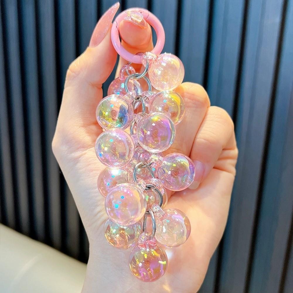 Detachable Bead String Keychain Transparent Acrylic Pendant Creative Grape Pendant Keychain  Gift розовый