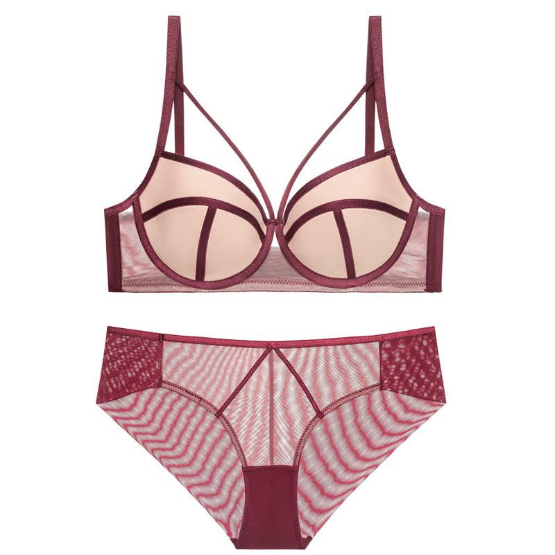 

French thin underwear, big breasts show small, sexy bra, closed breasts, anti-sagging, upper support gathers bra women 85C бордовий