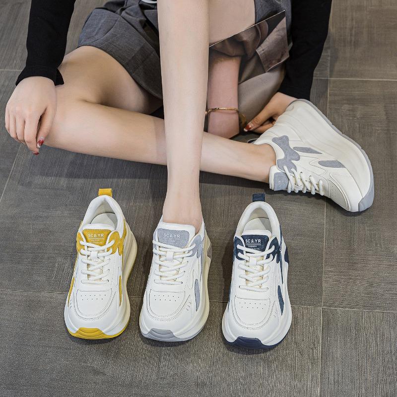 Kleiner Mann dicke Sohle höhenverstellend Damen neue kleine weiße Schuhe lässige Mode vielseitig atmungsaktiv Sport Damenschuhe