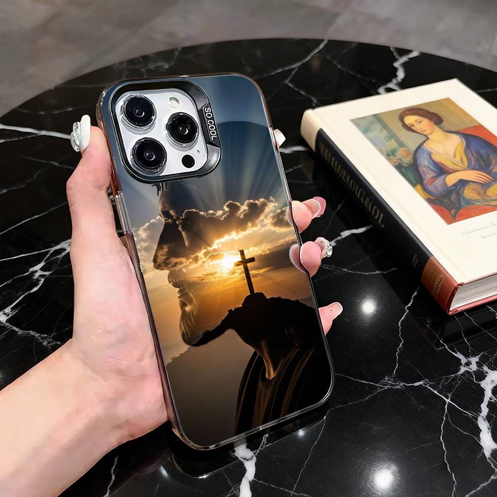 Holy J-Jesus C-Christ JC Phone Case For iPhone 17,16,15,14,13,12,11 Plus,Pro Max,XS,Colored Silver Plated Inside Cover