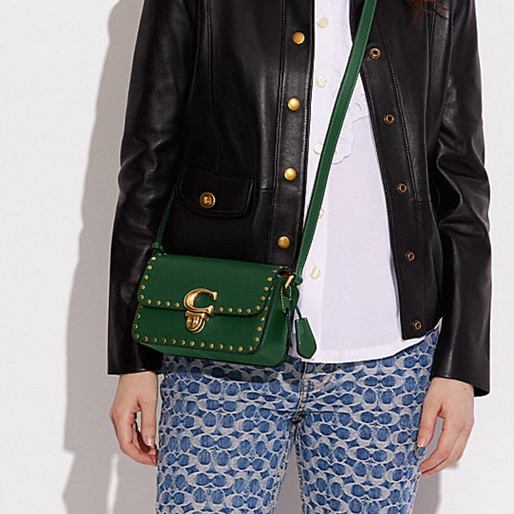 COACH Studio Cow Leather Crossbody Bag, Shoulder Bag Small Women's Green CC384-B4CZS