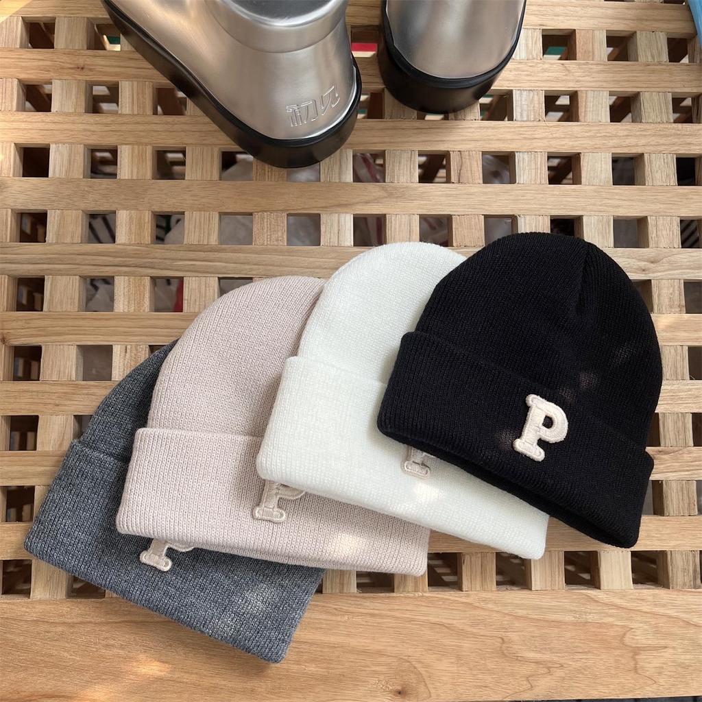 Trendy Cotton-Wool Baby Hat, 0-3 Years, P Letter Design, Spring/Autumn, Korean Style