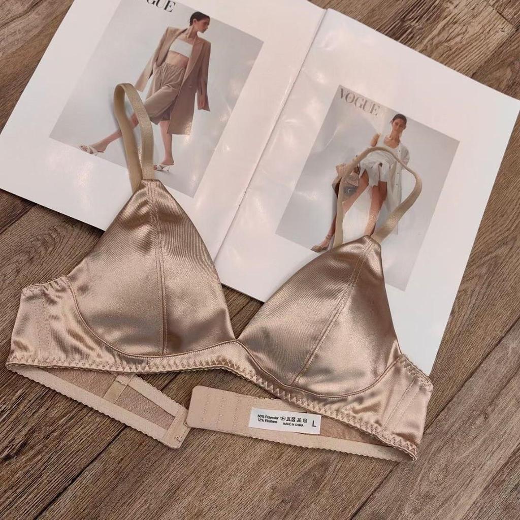 French Satin Triangle Cup Seamless Lingerie Set - No Steel Ring, Available In Small & Large Sizes