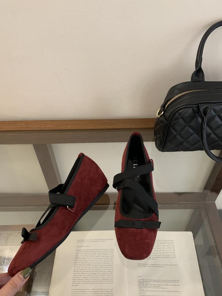 2025 spring and autumn new retro brown square head ballet shoes bow strap flat Mary Jane single shoes women