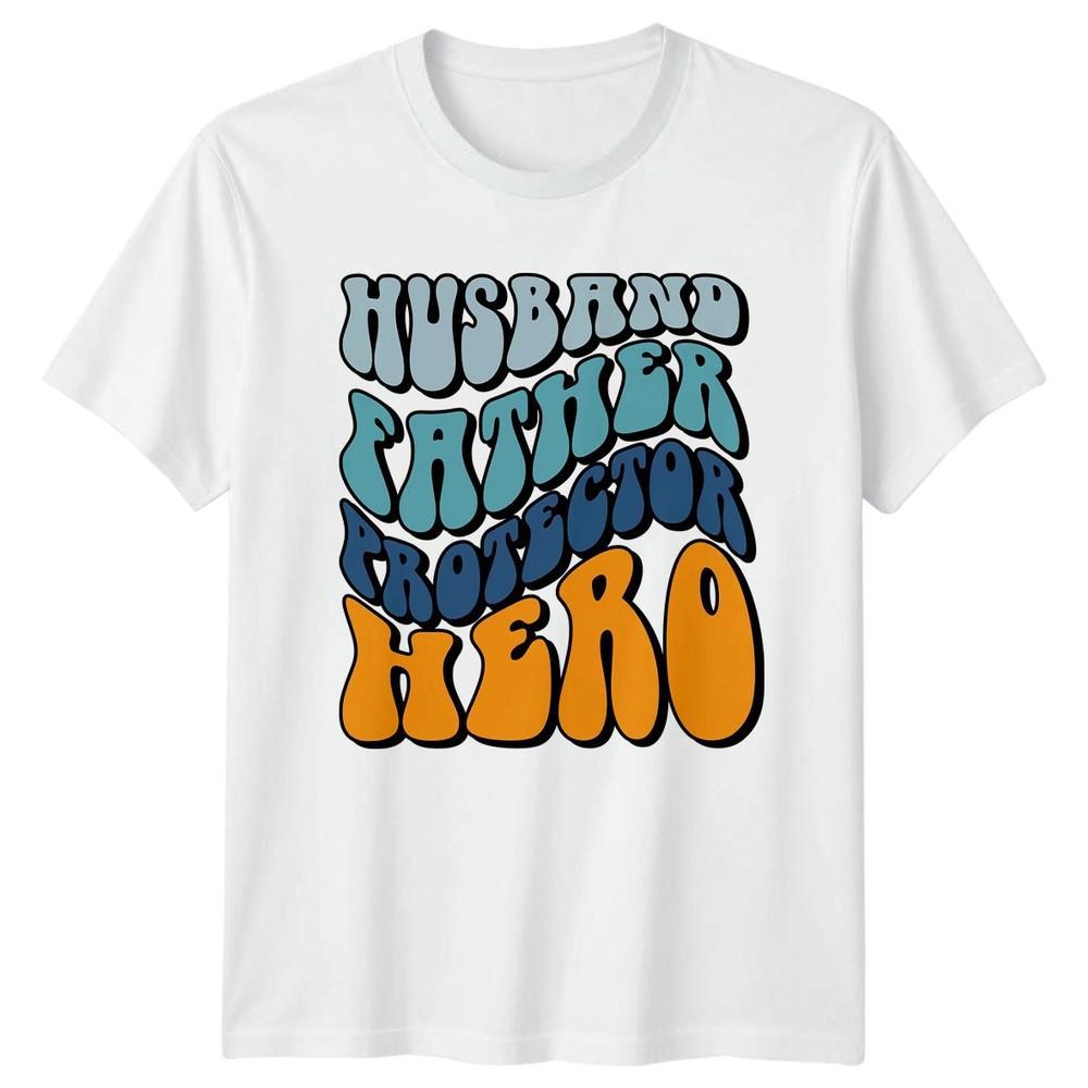 Husband Father Protector Hero Unisexs TShirt Groovy Retro Dad S