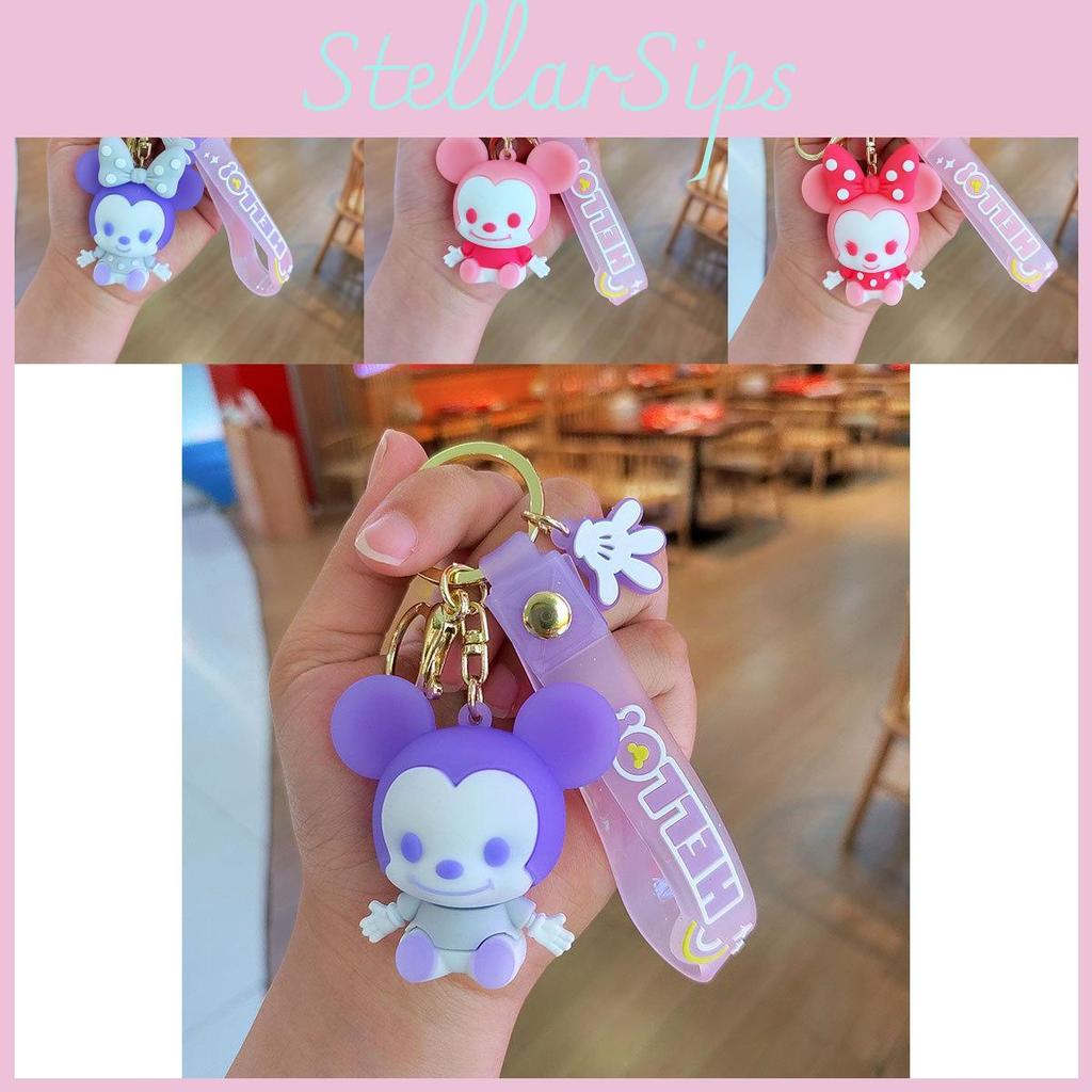 Adorable Cartoon Mickey Mouse Keychain With Cute Pink Bow Silicone Accessory
