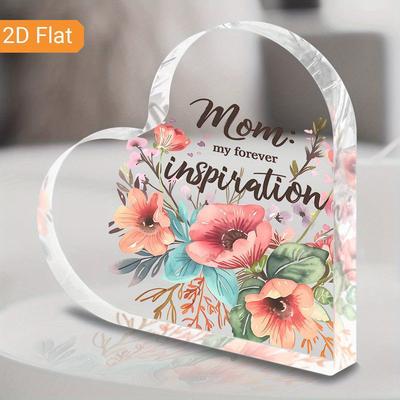 Akrylová deska ve tvaru srdce s květinovým motivem - "Mámo: Nápis „Moje věčná inspirace“, Perfektní dárek ke Dni matek, Promoci a Narozeninám
