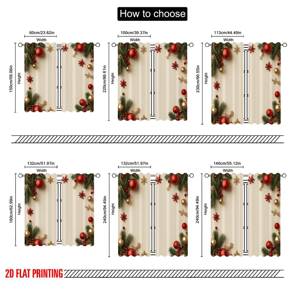 2pcs,2D Plane Printing Curtains Christmas Balls Pine Snowflakes (3) Polyester Woven (without Rod) Decorations Outdoor Perfect