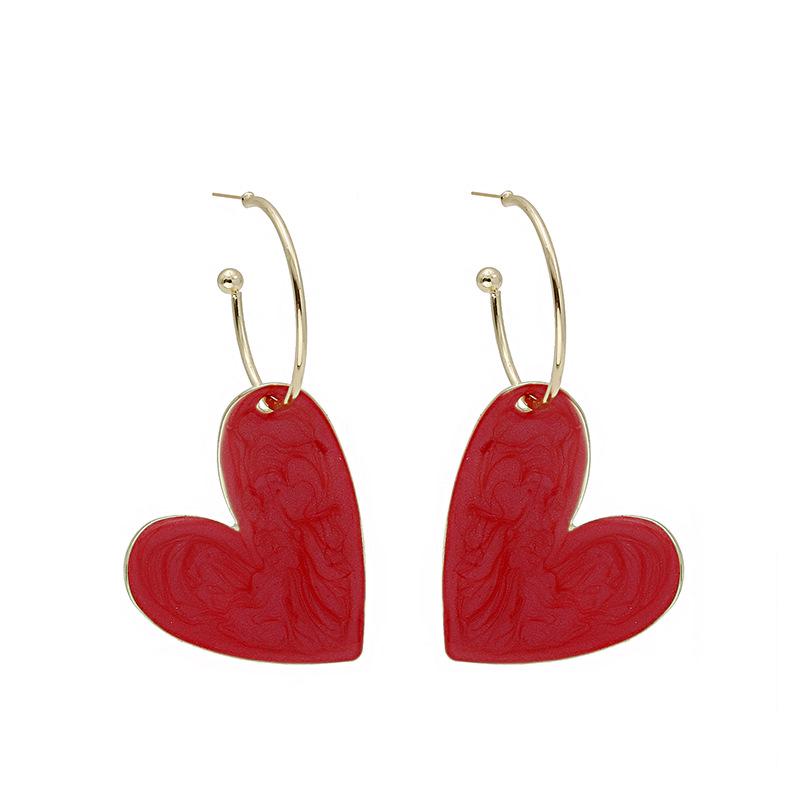 Trendy Big Heart Silver Needle Stud Earrings - Colorful Candy Design