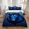 3pcs Blue Lion Bedding Set - 1 Duvet Cover + 2 Pillowcases(Core Not Included), Machine Washable Polyester Yy251216103