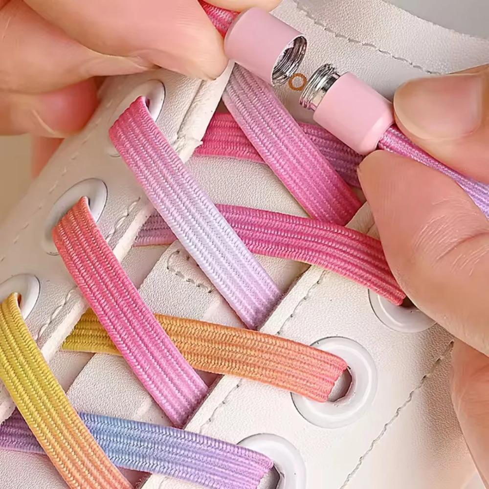 No Tie Elastic Shoelaces Pearl Light Colorful Shoelaces Flat Design Shoelace for Kids Adults Sneakers Shoe Accessories Polyester
