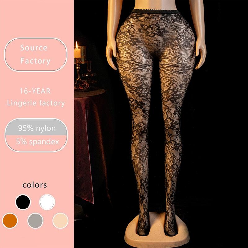 Women Sexy Lace Patterned Hollow Out Mesh Fishnet Stockings One size