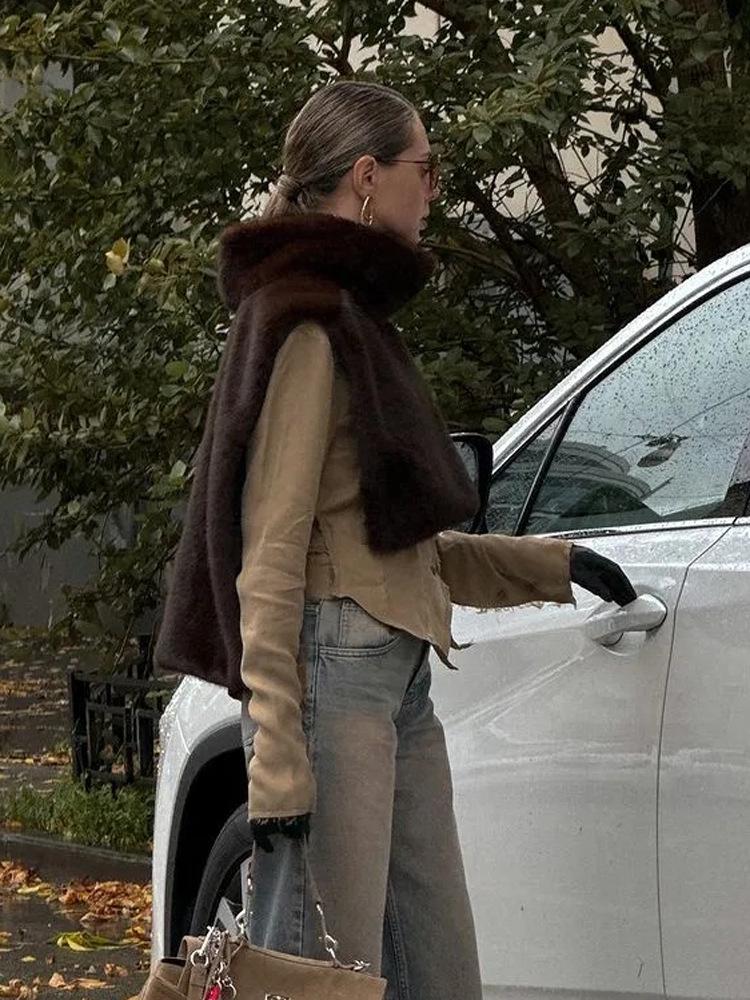 European & American Faux Mink Fur Vest: Women's Autumn/Winter Sleeveless Cape with Long Front & Short Back