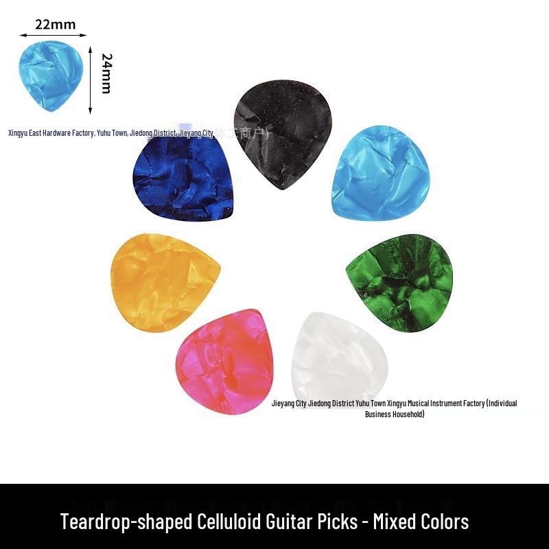 Hartvormige & Druppelvormige Gitaarplectrums - Celluloid & ABS, 0,5 mm, 0,75 mm, 1 mm.