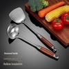 304 Stainless Steel & Pear Wood Kitchen Utensil Set - Stir-Fry Spatula, Skimmer, Frying Spatula, Rice Spoon.