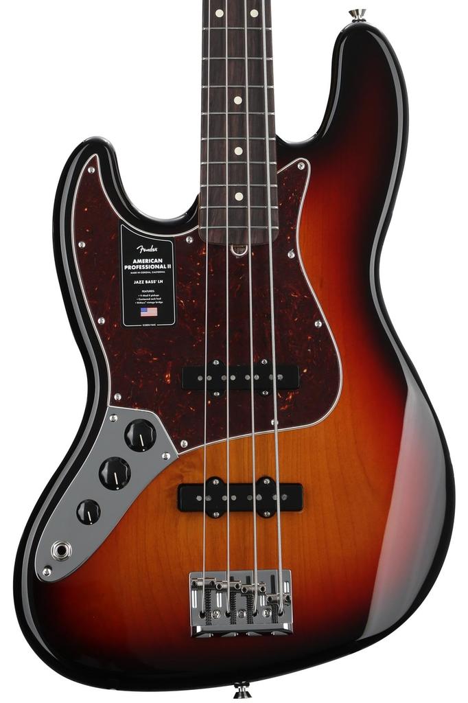 Fender Electric Bass American Professional II Jazz Rosewood Full Bass® Left-Hand, Fingerboard, 3-Color Sunburst,