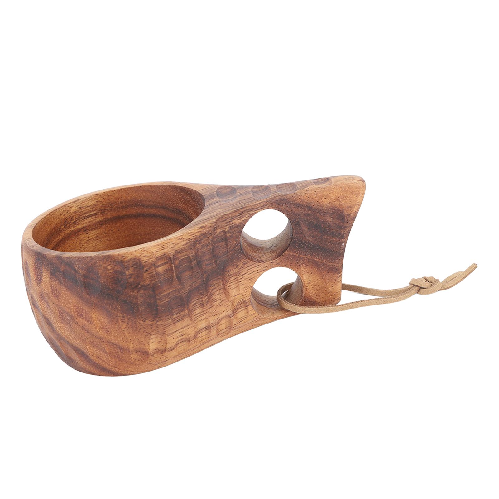 Houten campingbeker van 220 ml met warmte-isolatie, fijn gepolijste koffiemok met handvat voor buitenactiviteiten en wandelen.